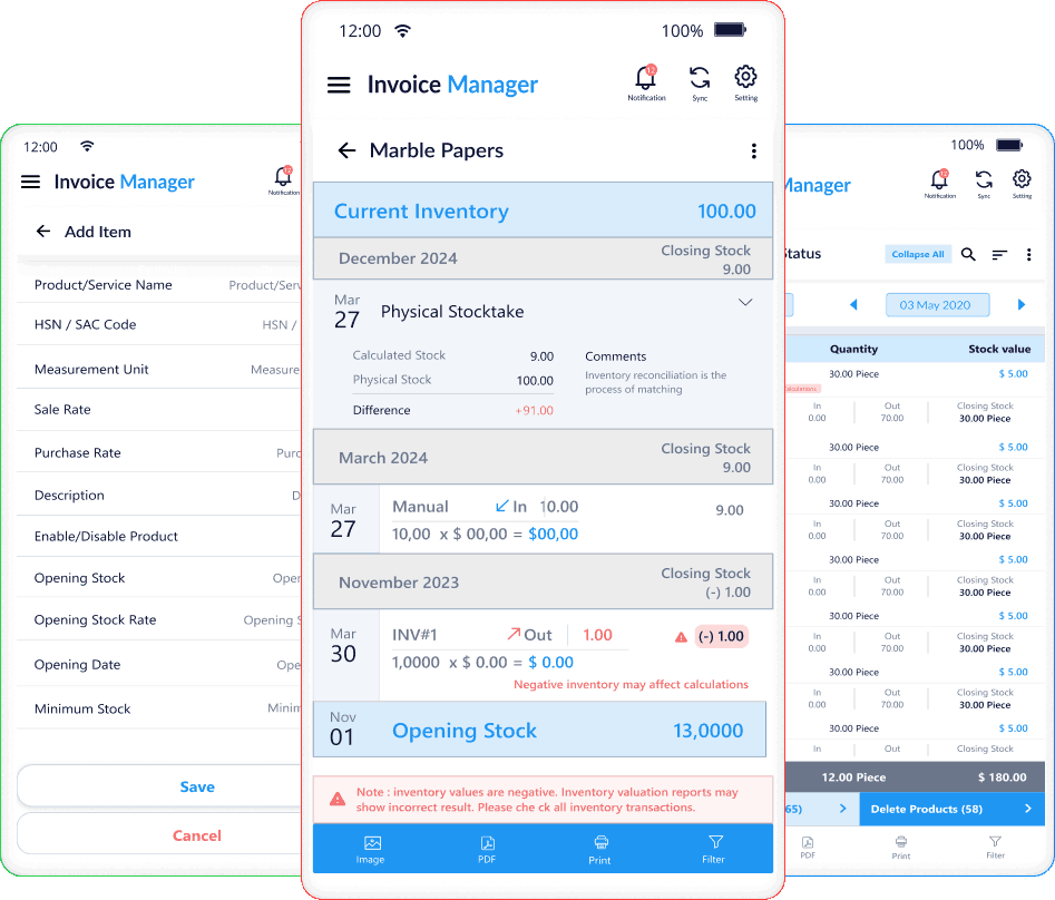 Inventory dashboard and billing application preview
